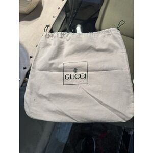 Vintage 1980s Authentic Gucci White Cotton Drawstring DUST BAG Green‎ Logo 13x14